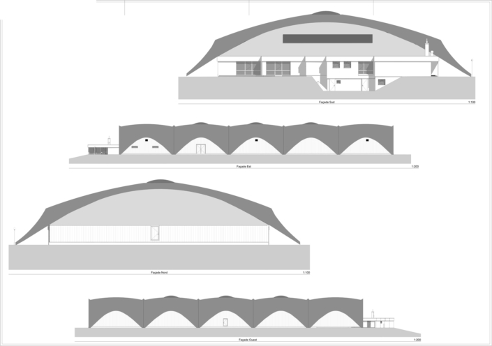 Plan der Fassaden des BIM-Modells einer Sporthalle