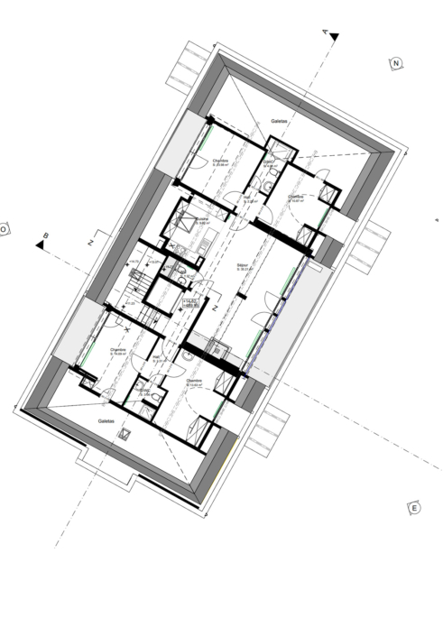 Dachgeschoss: Grundriss eines Gebäudes für ein Architekturprojekt