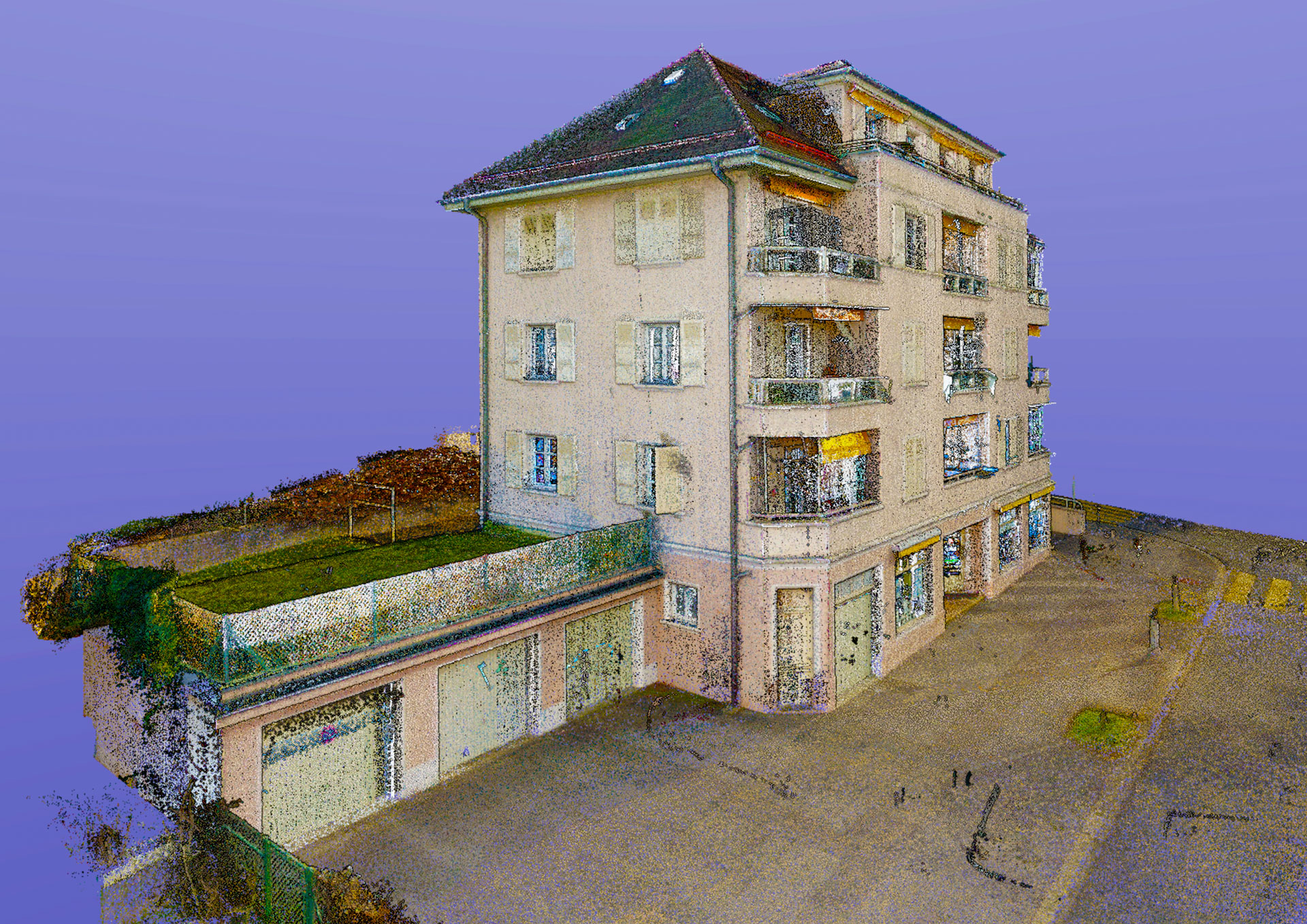 Point cloud of an apartment building illustrating the page - Point cloud : File format for CAD software