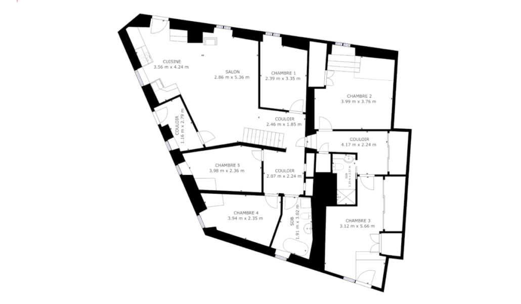 Schematischer Architektenplan des Obergeschosses zur Veranschaulichung der Seite über die Dokumente, die für ein Immobiliendarlehen in der Schweiz benötigt werden - 3D Scan Bat